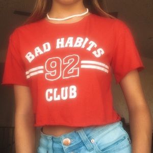 red cropped graphic tee